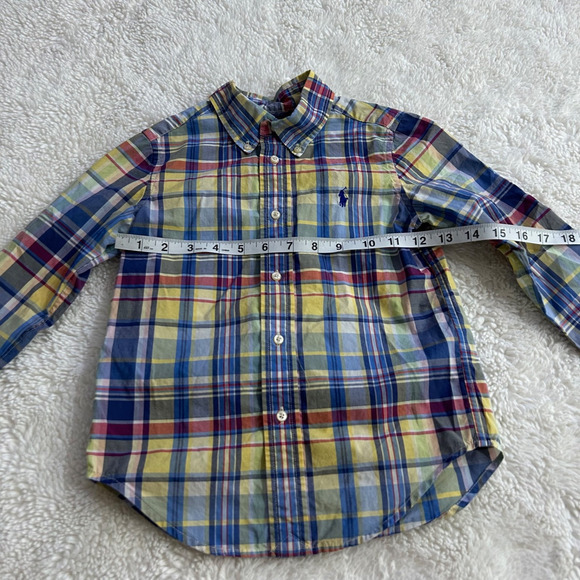Ralph Lauren Boys Button Up Dress Shirt Sz 4 Plaid Multicolor Polo Pony Logo - Picture 5 of 6